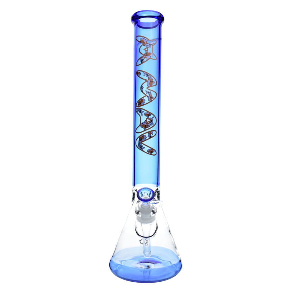Ink Blue Koi Water Pipe with Ice Pinch features spiral designs and a beaker base