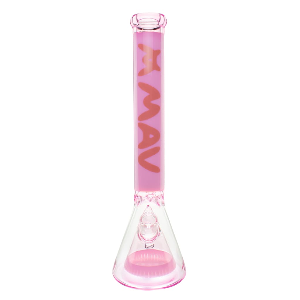 Pink glass bong with I WAV text in Mav Glass TX627 Pyramid Beaker with Milky Pink Diffuser