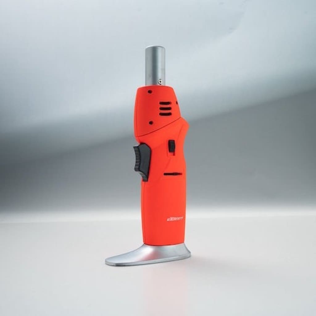 Maven limited edition original torch with unique adjustable angle, red handheld butane with silver nozzle and base