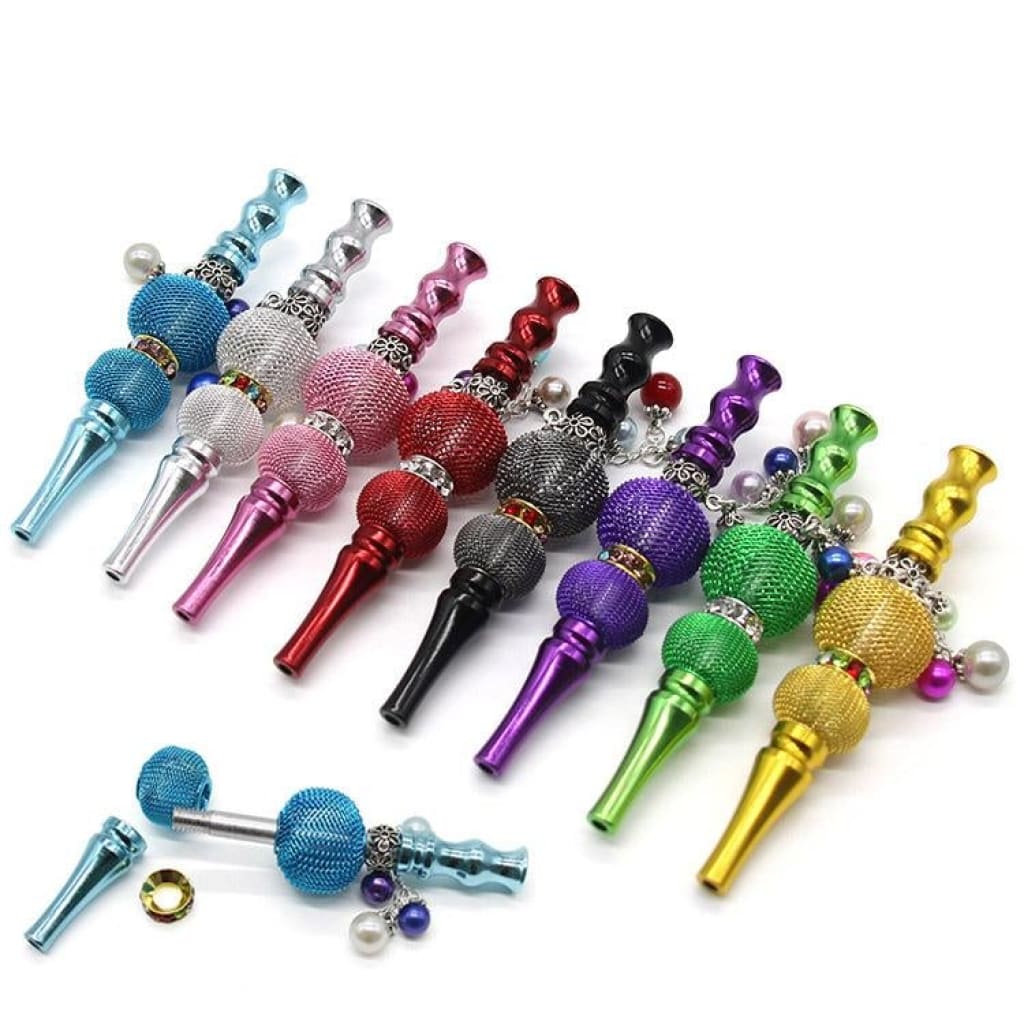 Elegant metal bling joint holder for dry herbs with colorful beads and mesh designs