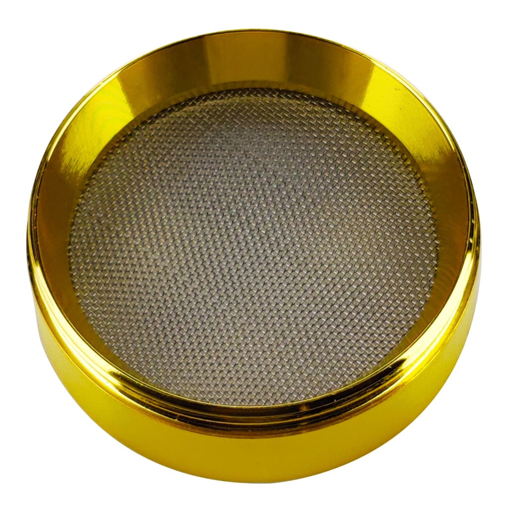Premium aluminum alloy metallic gold herb grinder with fine mesh sieve