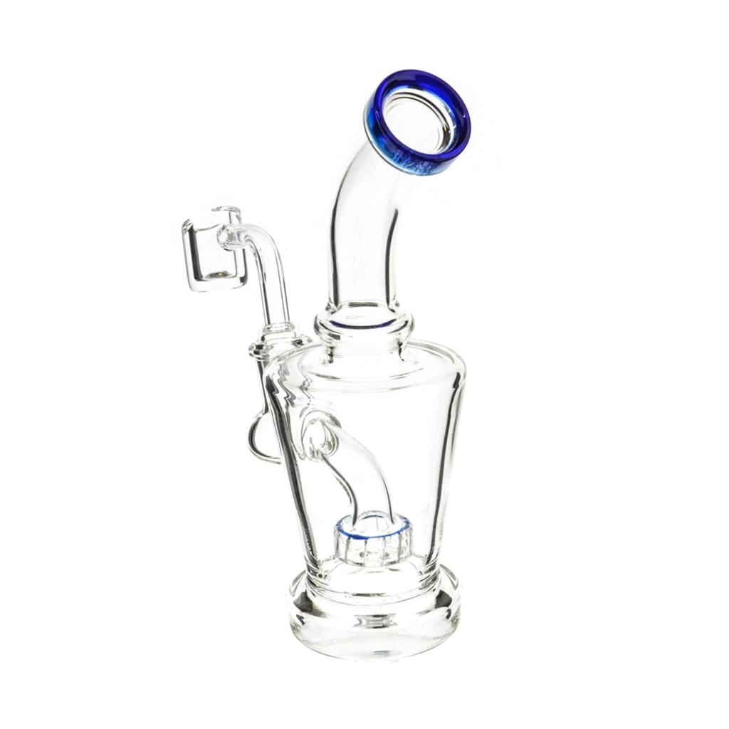 Clear Body Showerhead Perc Dab Rig with Quartz Banger and blue accents for smooth hits