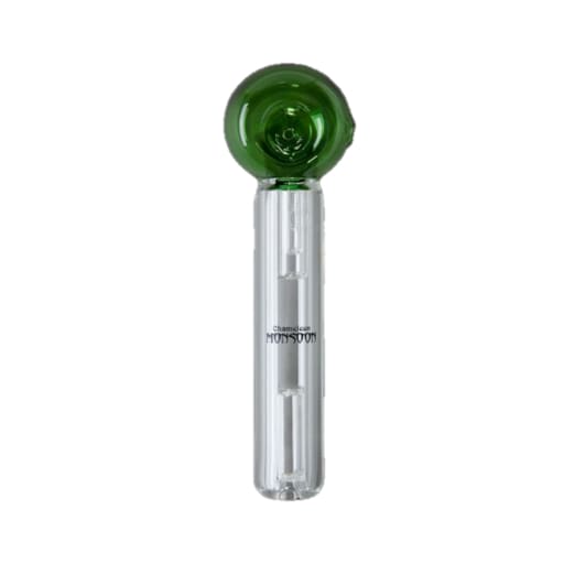 Monsoon Spill Proof green glass bowl with clear stem and Monsieur branding