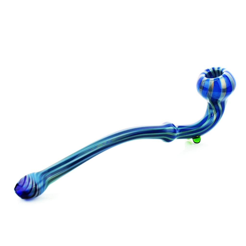 Sherlock blue gold fume stripes design blue silver striped glass pipe