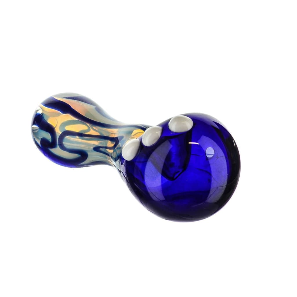Nightfall spoon pipe in gold fumed glass with royal blue swirls