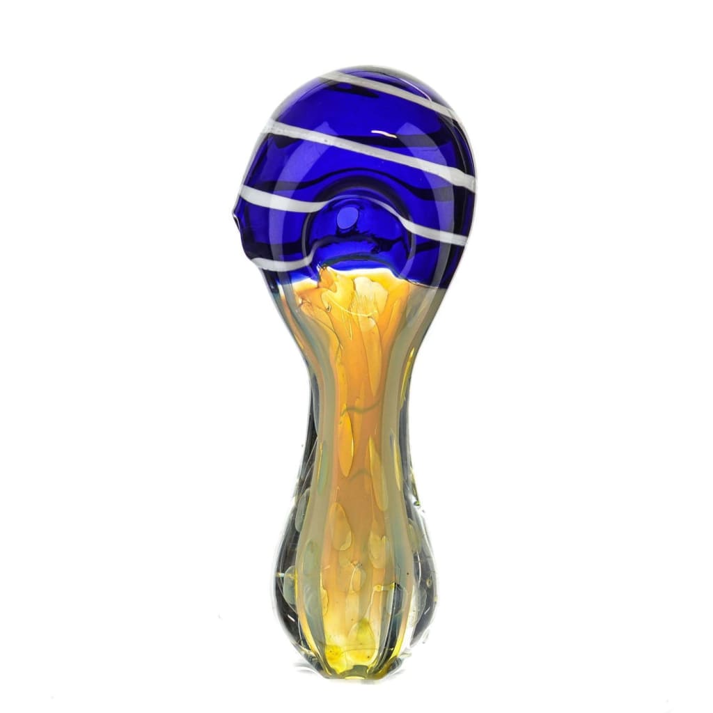 Nightfall spoon pipe with gold fumed glass and royal blue swirls