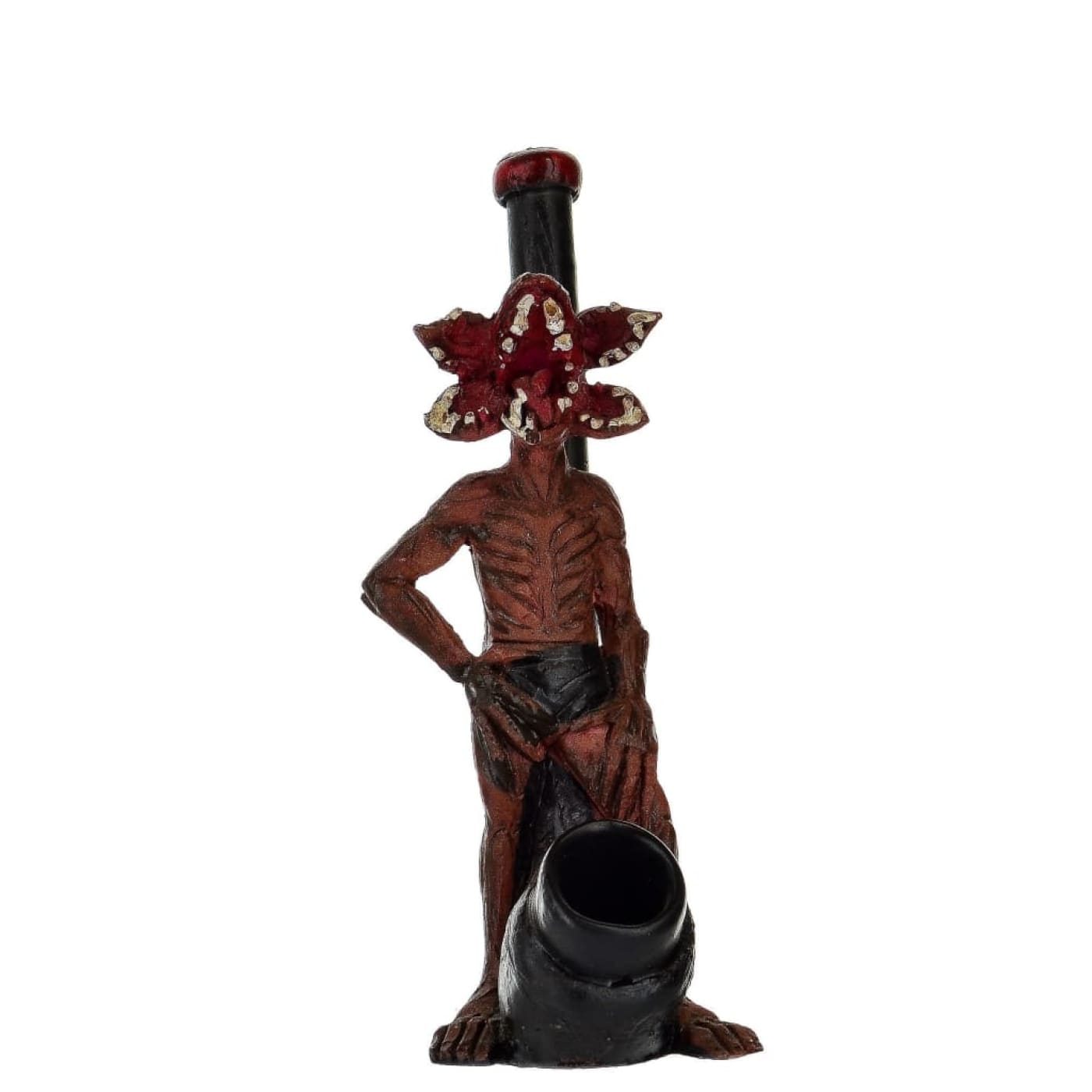 Demogorgon-inspired novelty wood pipe with flower head and skeletal body