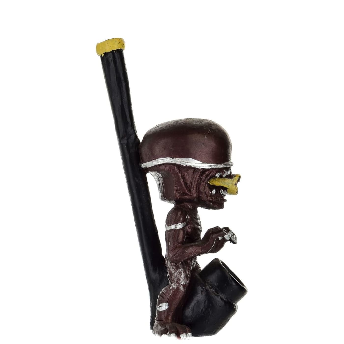 Hand-carved alien-shaped novelty wood pipe with a long stem and bowl - unique wood pipe