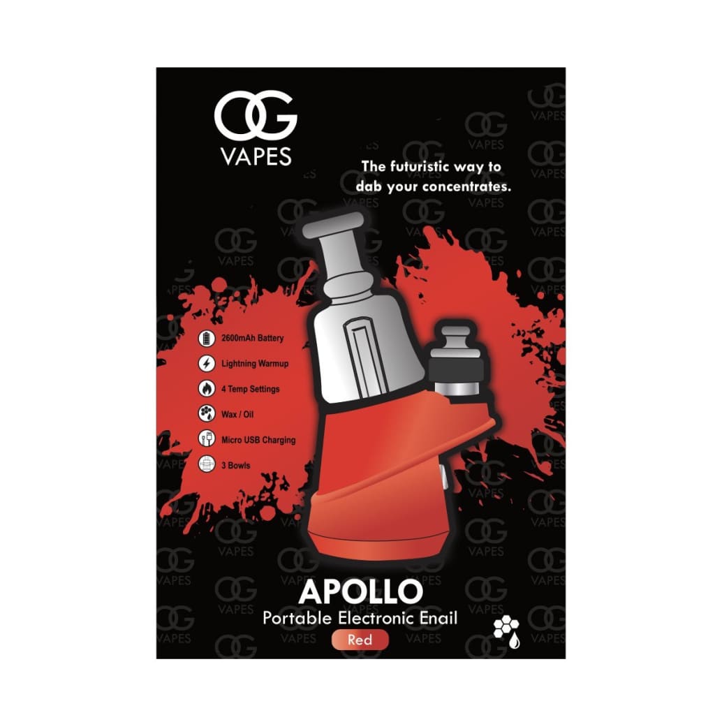 Apollo red and silver portable vaporizer with quartz bowl attachment from Og Vapes