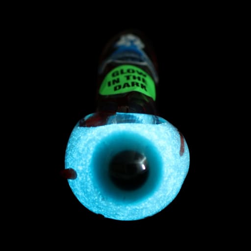 Glowing blue eyeball glass pipe with straight color change eye sculpture design