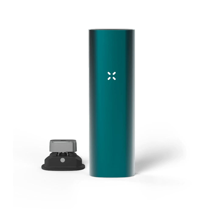 Teal Pax 3 portable cannabis vaporizer on black base