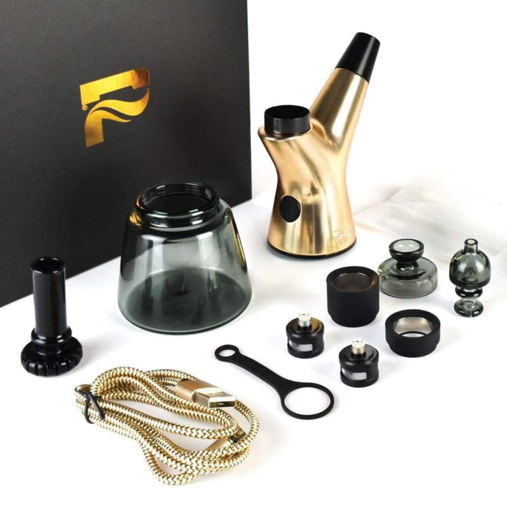 Gold-colored electric dab rig with quartz V2 atomizer and accessories - special edition