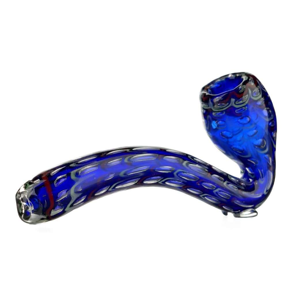 Curved blue quilted glass sherlock pipe with swirled patterns – Limited Edition