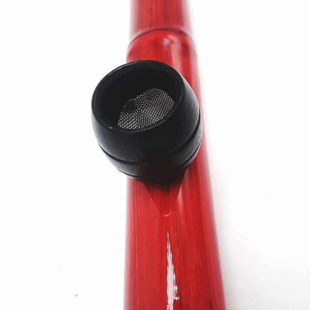 Red bamboo steamroller medium with black mouthpiece and mesh screen
