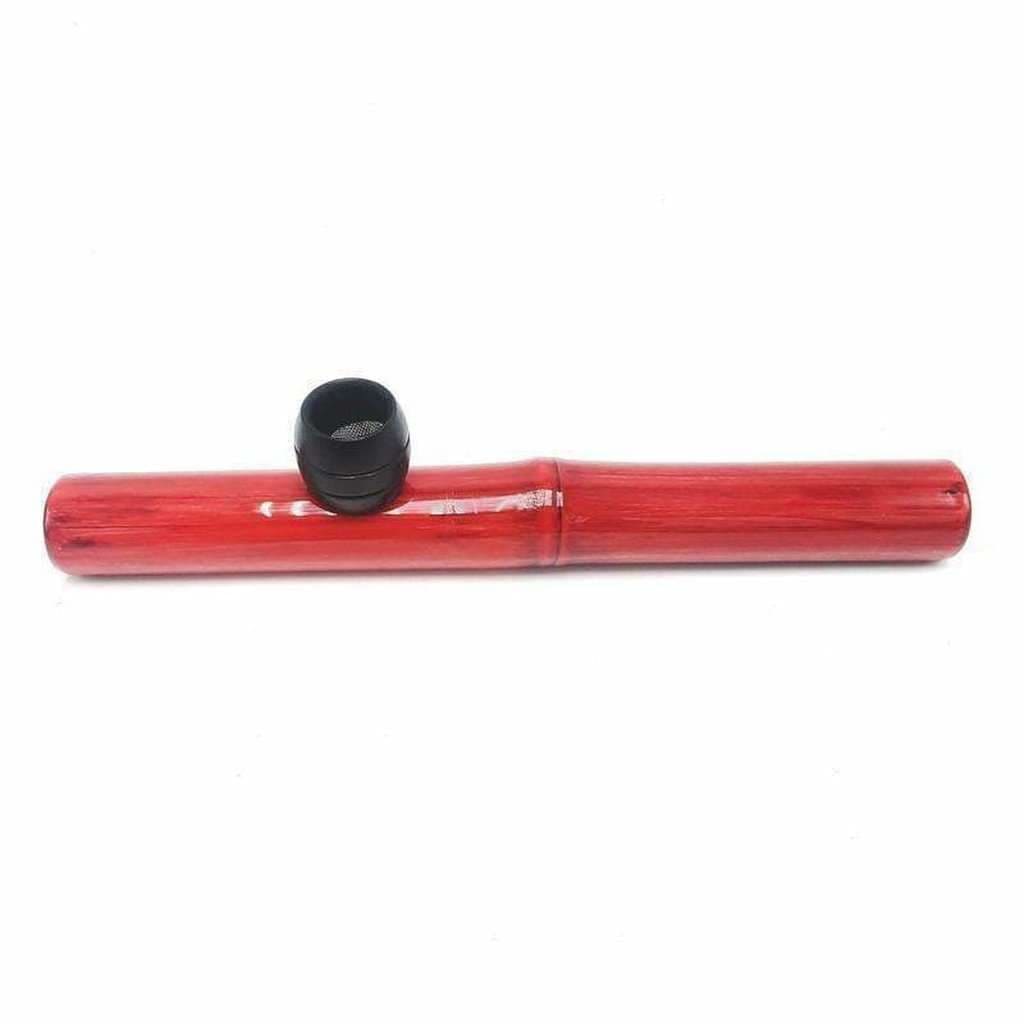 Red bamboo steamroller pipe with black mouthpiece, 9 inch medium natural finish