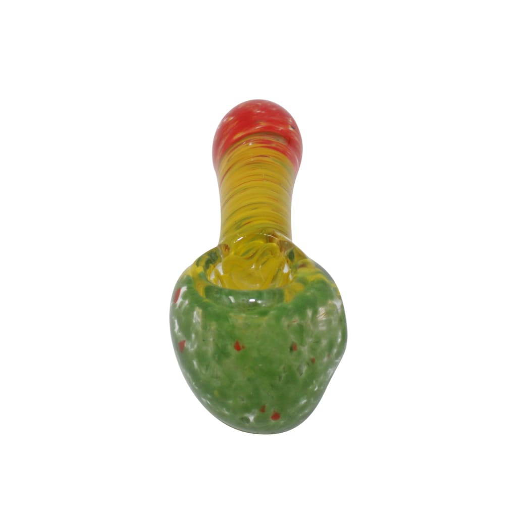 Rasta glass pipe made of borosilicate glass with iconic red, yellow, and green color ways