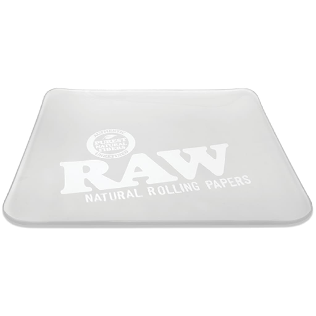 Double-thick frosted glass tray with RAW Natural Rolling Papers logo - sleek raw ice rolling