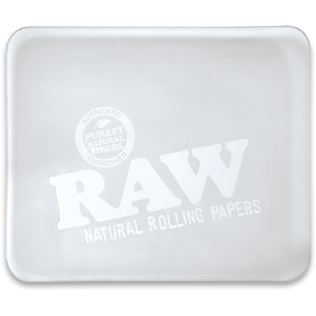 Double-thick Frosted Glass Raw Ice Rolling Tray with RAW Natural Rolling Papers logo