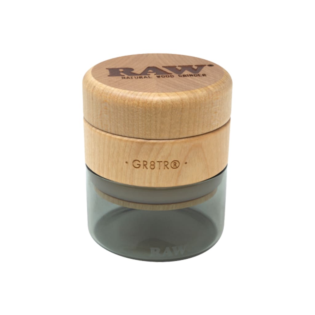 Raw Natural Wood Grinder with Impact-Resistant Glass Jar