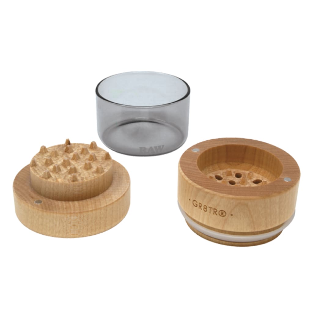 Raw natural wood grinder with impact-resistant glass 65mm