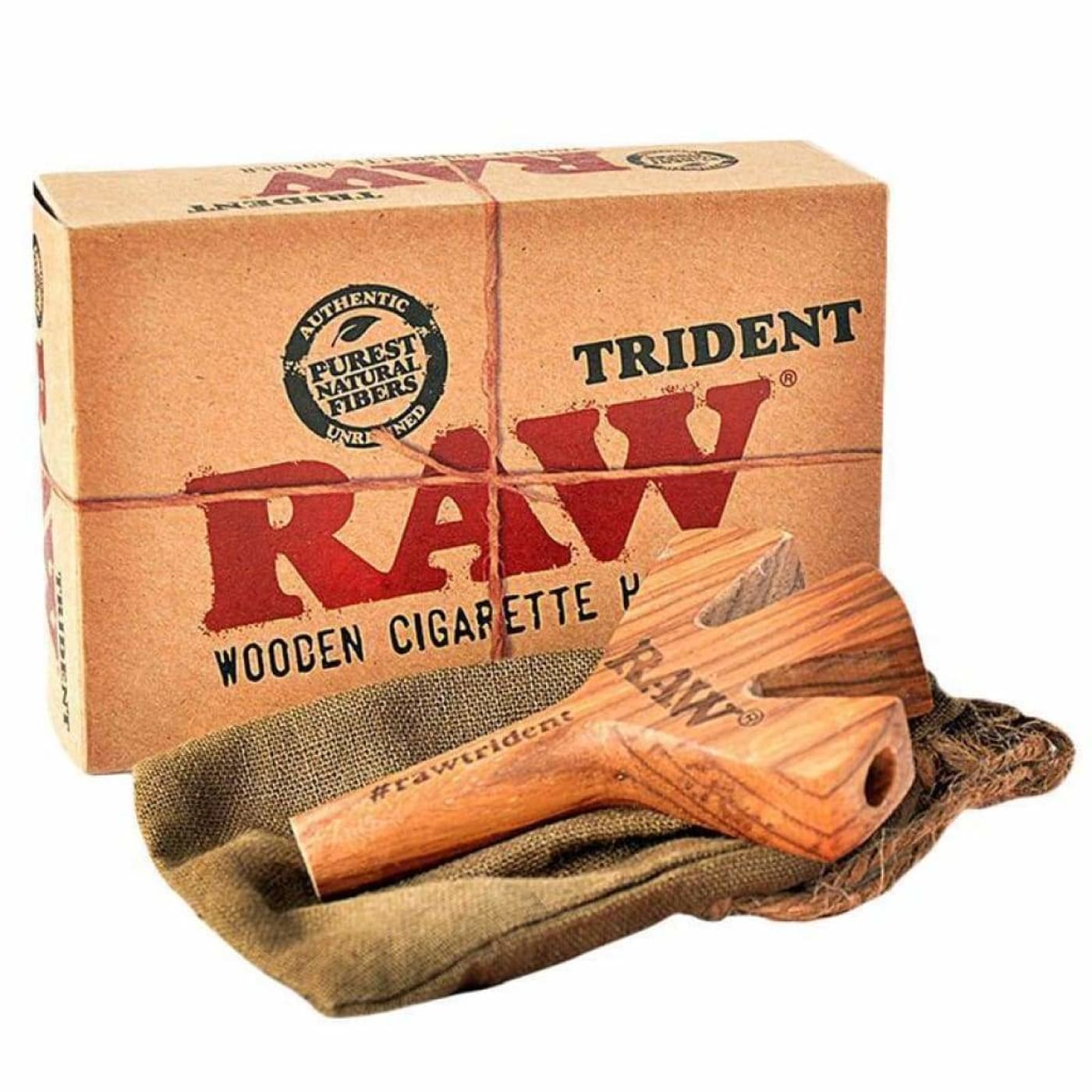 Raw Wooden Trident - Holds Three Hand Rolls, showcasing RAW branding and packaging