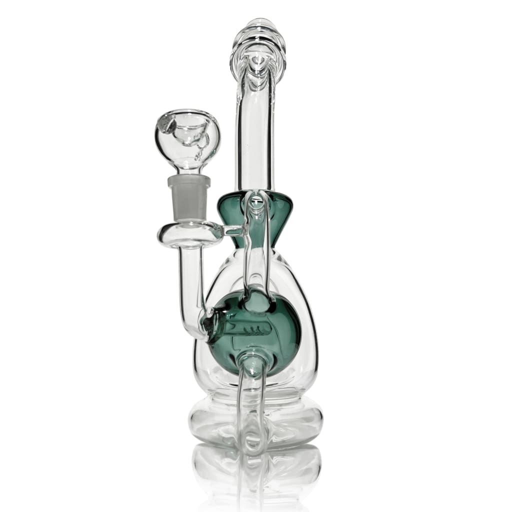 Glass water pipe with green accents in recycler double body design
