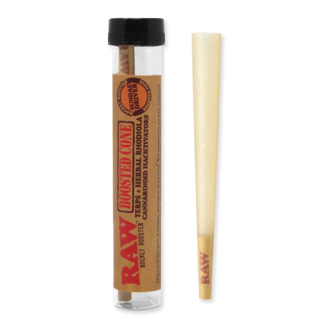 Raw Rocket Booster Cones with Cannabinoid Activators in beige paper roll