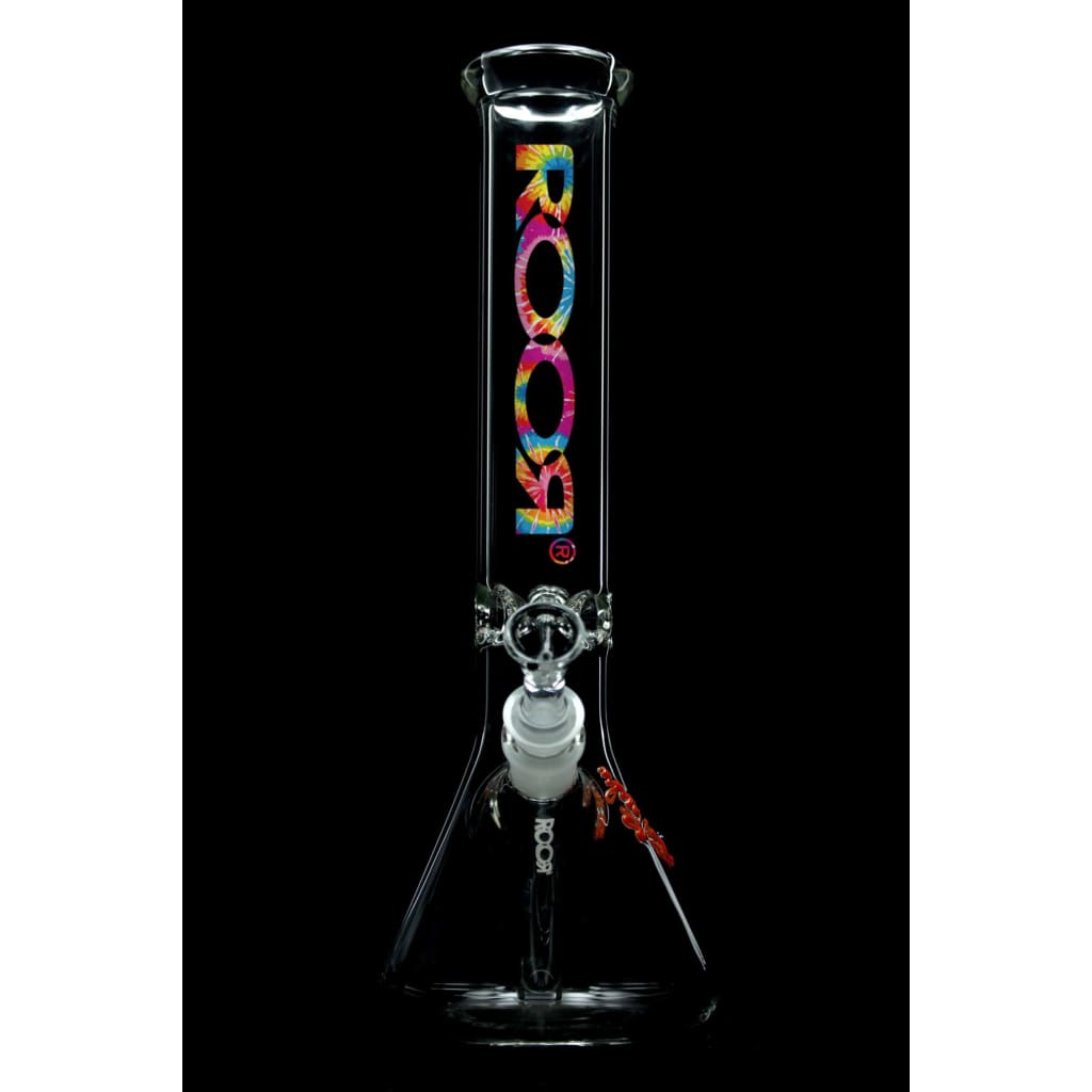Glass bong with colorful ROOR logo on Roor® 14 Beaker Glass 50x5 5mm German Schott