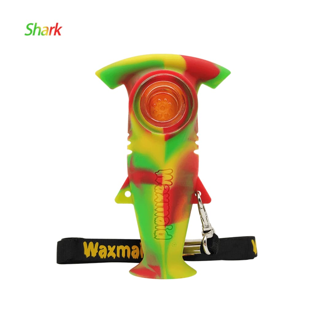 Waxmaid Shark Hand Pipe: Colorful platinum cured silicone with bowl and neck strap