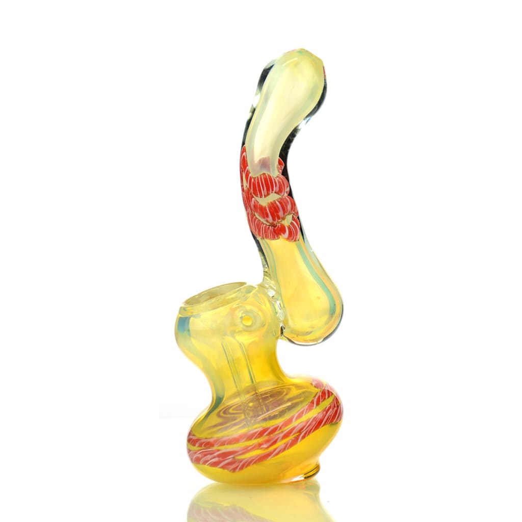 Silver Fume Glass Sherlock Bubbler with Twisting Art and yellow-red accents