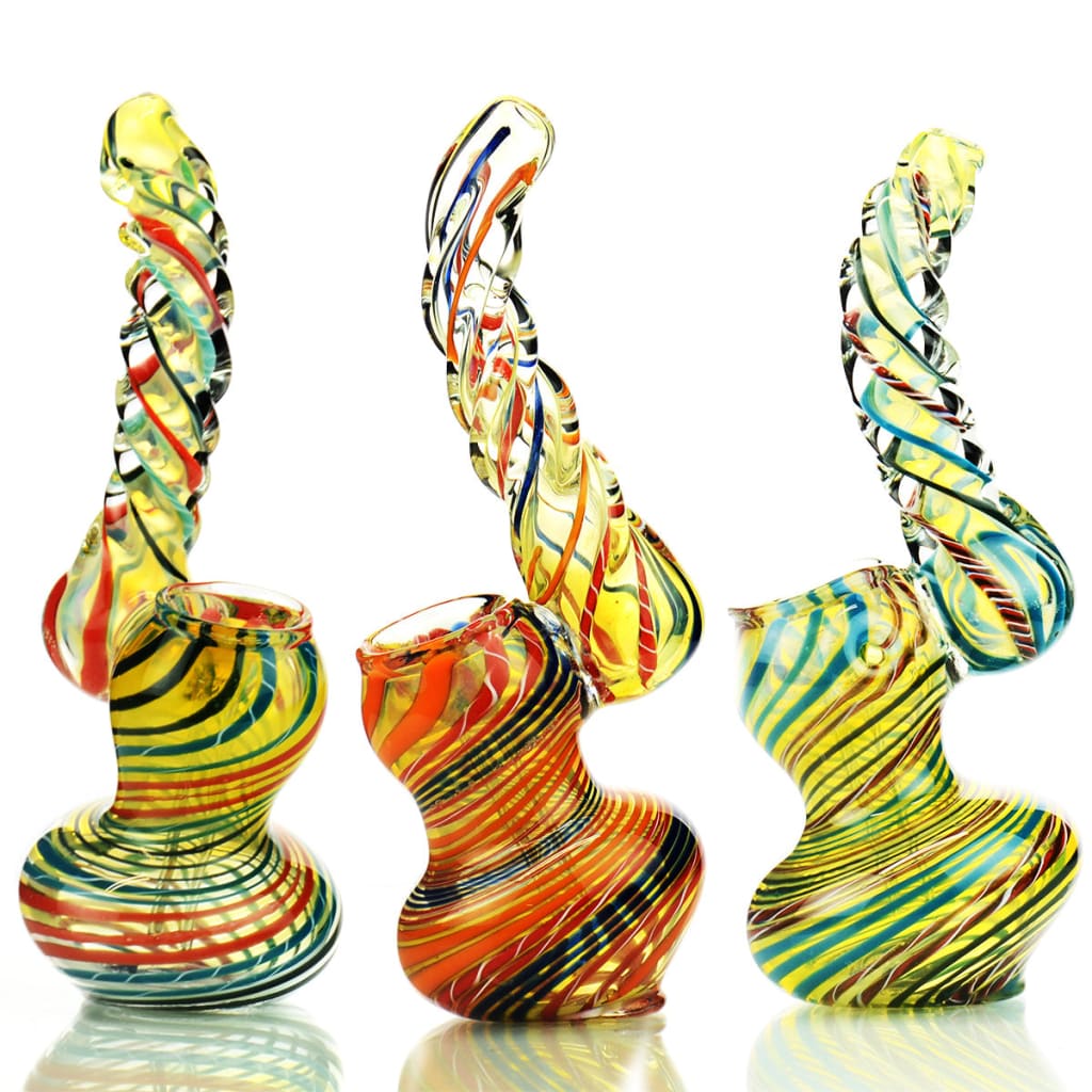 Colorful Sherlock Bubbler Swirling Art with Twisted Mouth Design in vibrant patterns