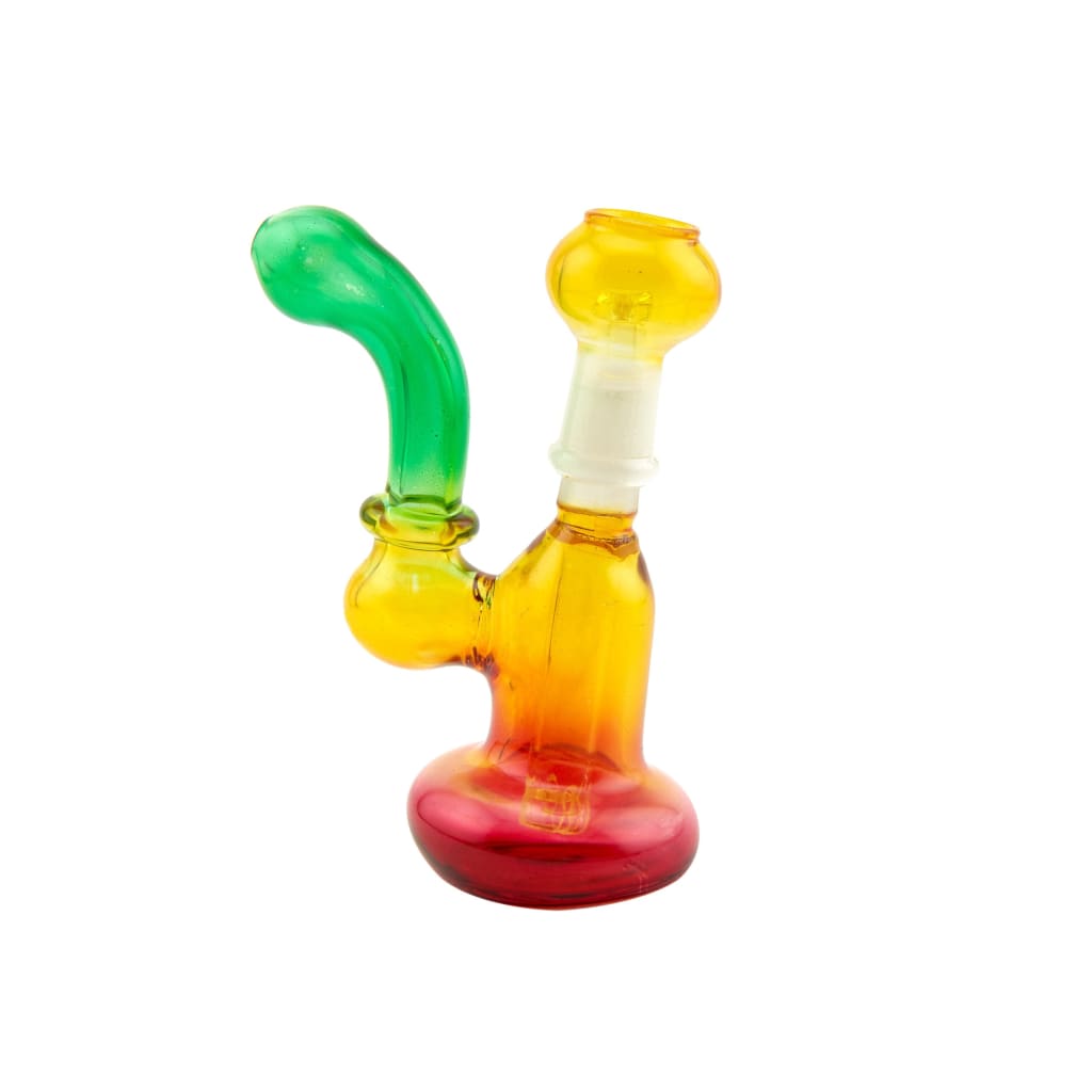Rasta Color 14mm Male Joint Sherlock With Quartz Banger - Curved Neck and Round Base