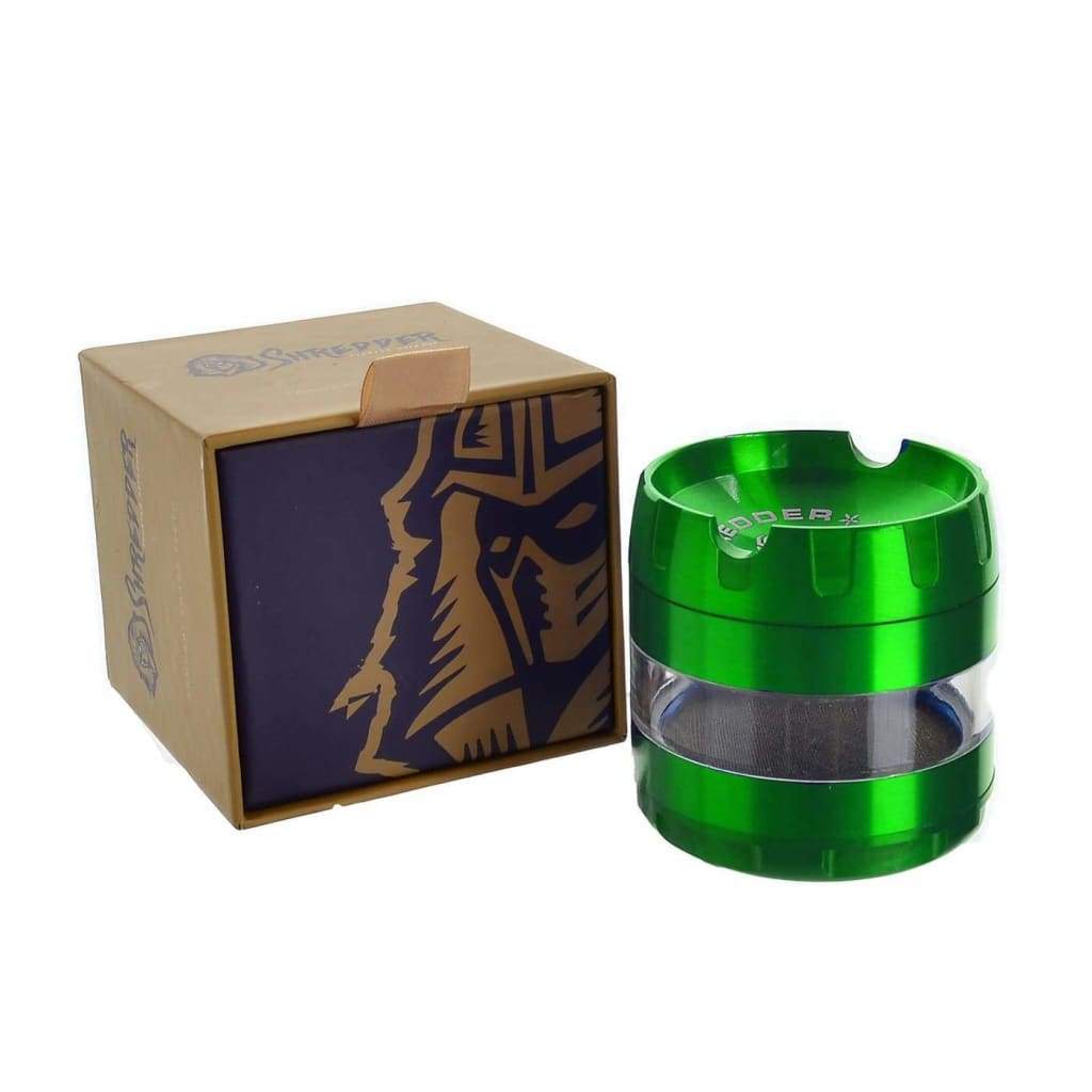 Green transparent herb grinder with compartments for the Premium Grinder and Samurai Sharp Teeth