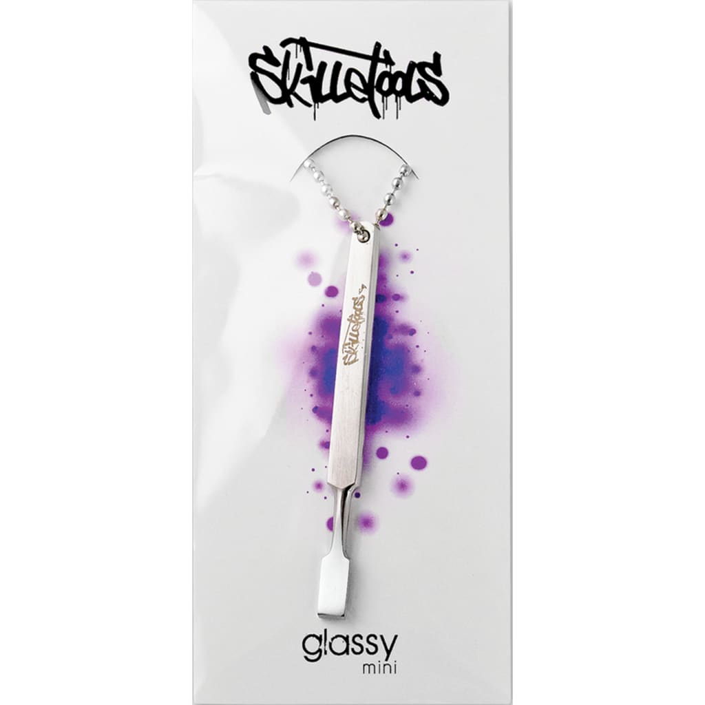 Skillet Tools Mini Necklace for Dab Masters, Cutting Wax: White Tool with Chain and Purple Splatters