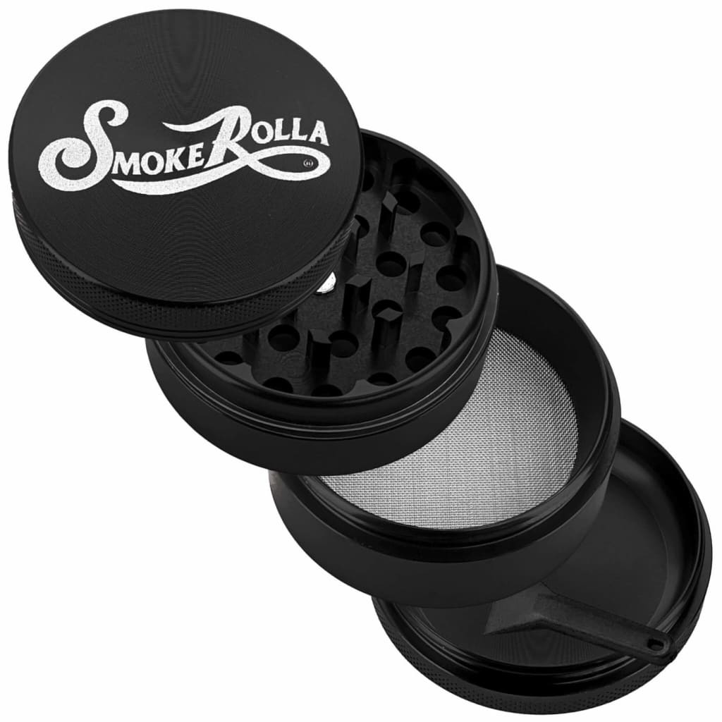 Multi-tiered Smokerolla® metal grinder with Smoke Rolla branding, perfect for seasoned smokers