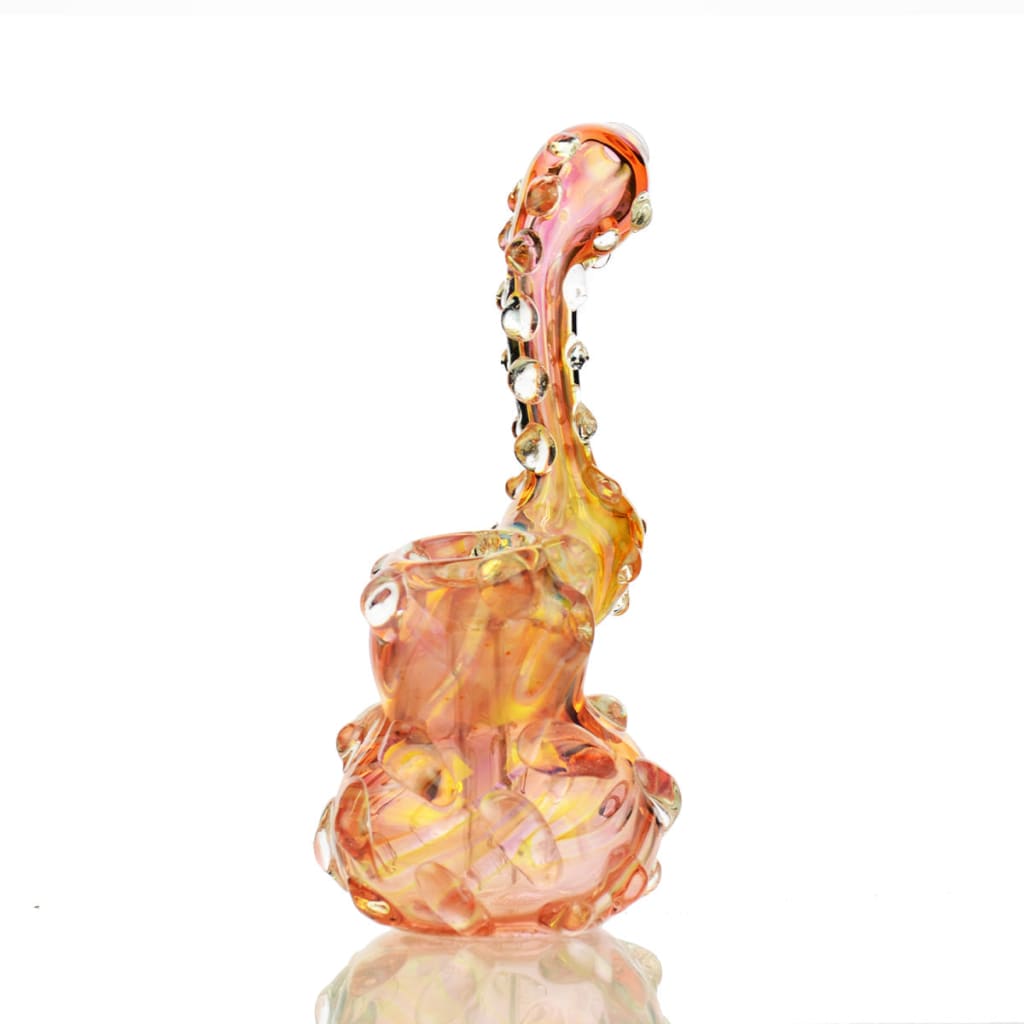 Pink and gold glass spiky bubbler with gold fume art