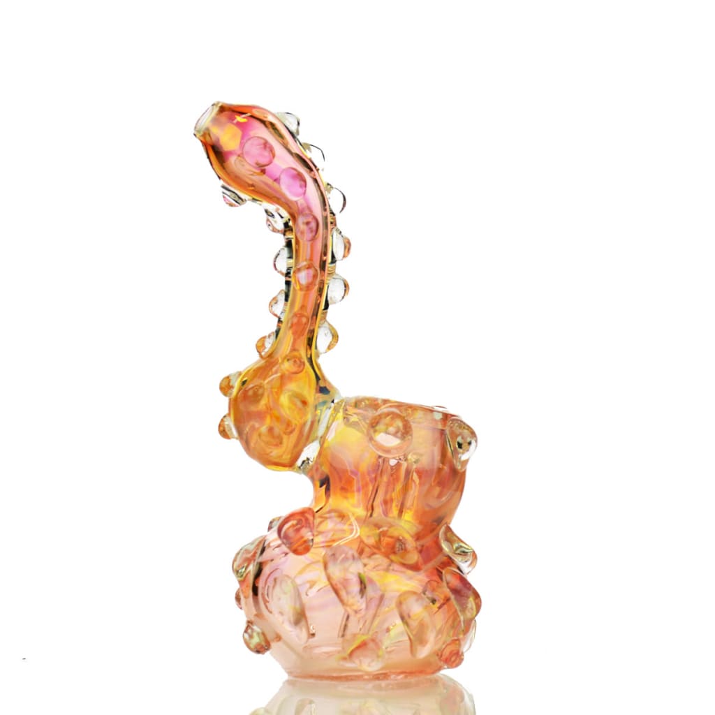 Iridescent spiky bubbler gold fume art glass hand pipe