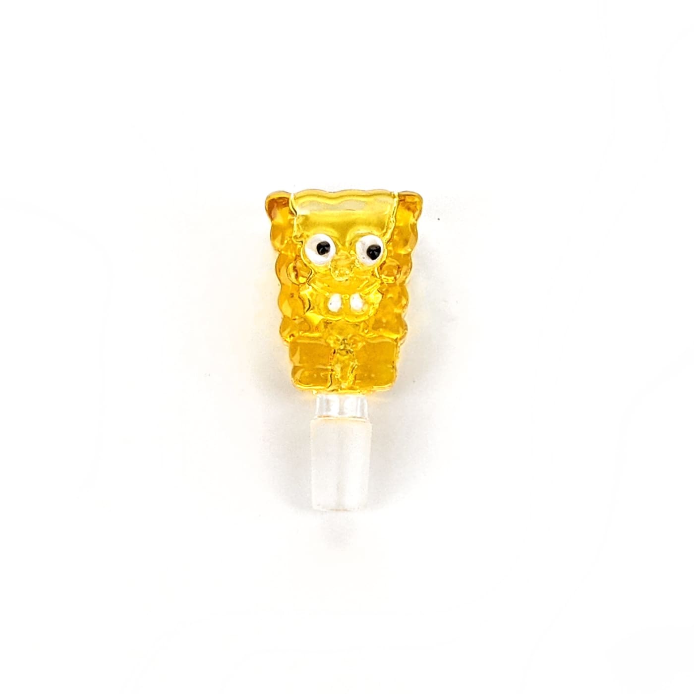 Yellow cartoonish plastic SpongeBob SquarePants toy with 18mm male joint
