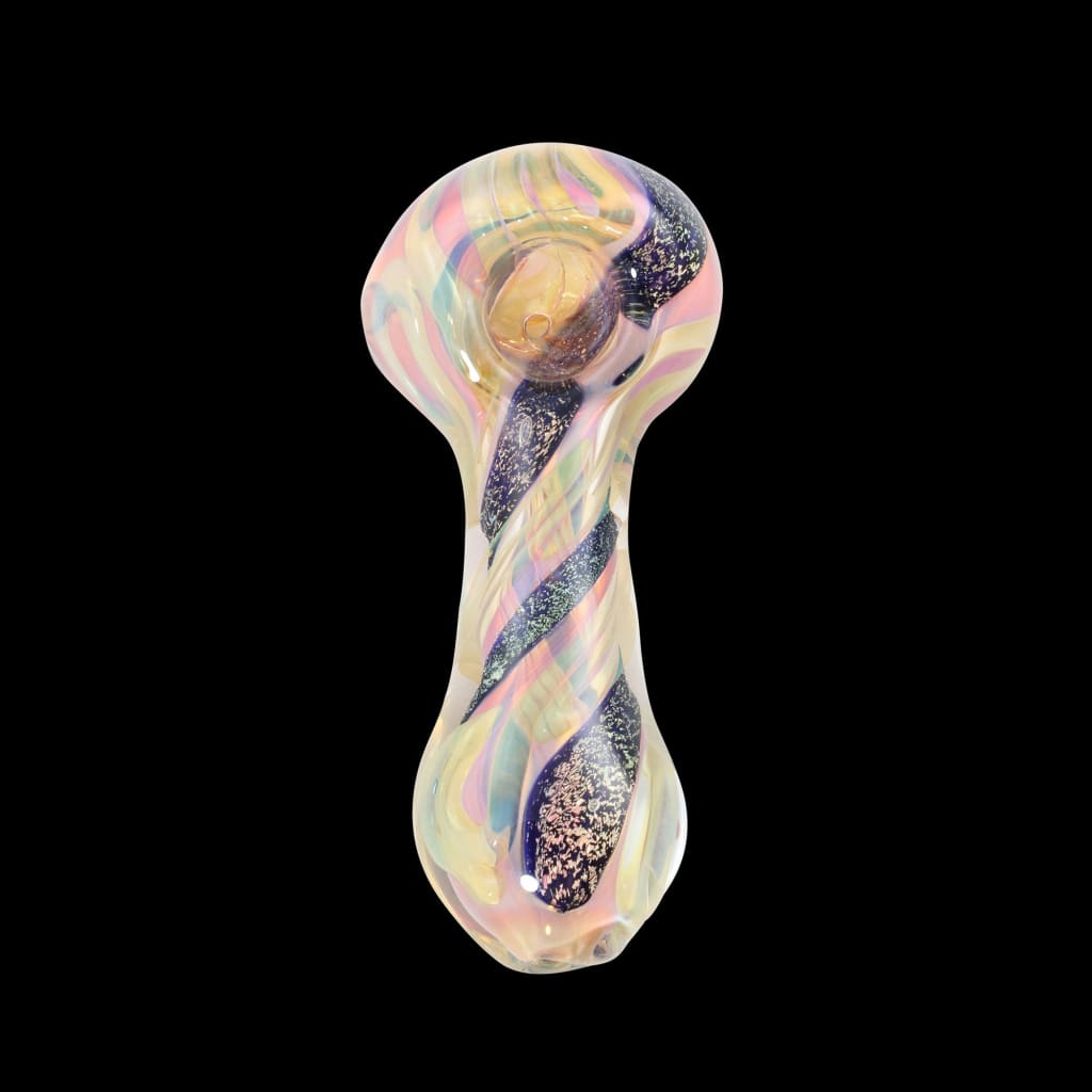 Spyrogyra Dichro Glass Pipe with Iridescent Swirls and Gold Fume