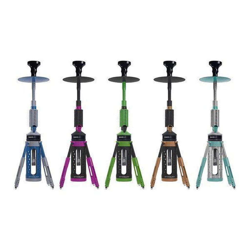 Five colorful Starbuzz Carbine Rotating Hookahs with detachable rotating stem