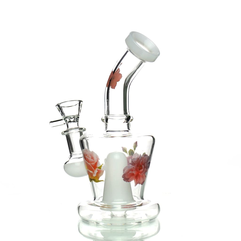 Stylish Flower Sticker Water Pipe with 14mm Male Bowl featuring floral accents