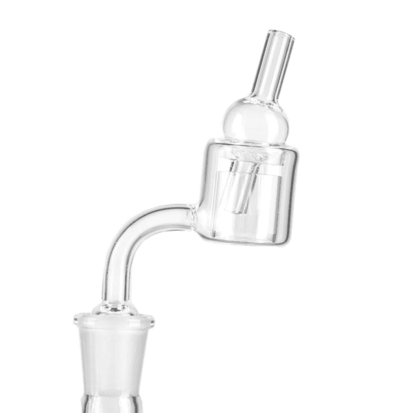 Clear glass quartz thermal style banger with carb cap retains heat longer