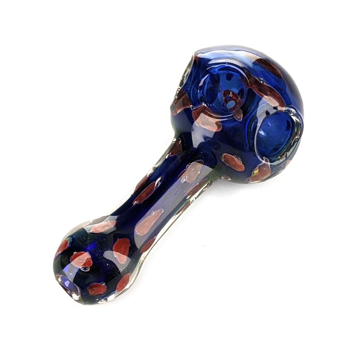 Exclusive Triple Bowl Spoon Glass Pipe with Blue and Reddish-Brown Speckled Pattern