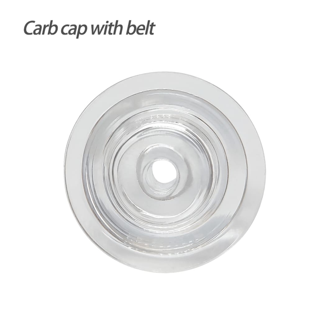 Waxmaid Ares carb cap: clear hand-blown borosilicate glass with central hole and ridges