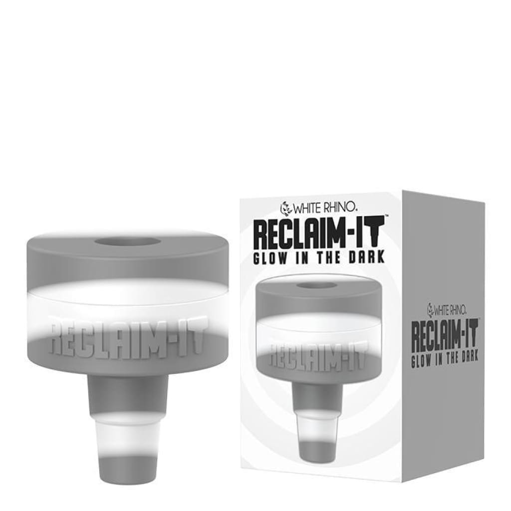 Glow-in-the-dark White Rhino Reclaim-It silicone reclaimer with packaging for water pipes