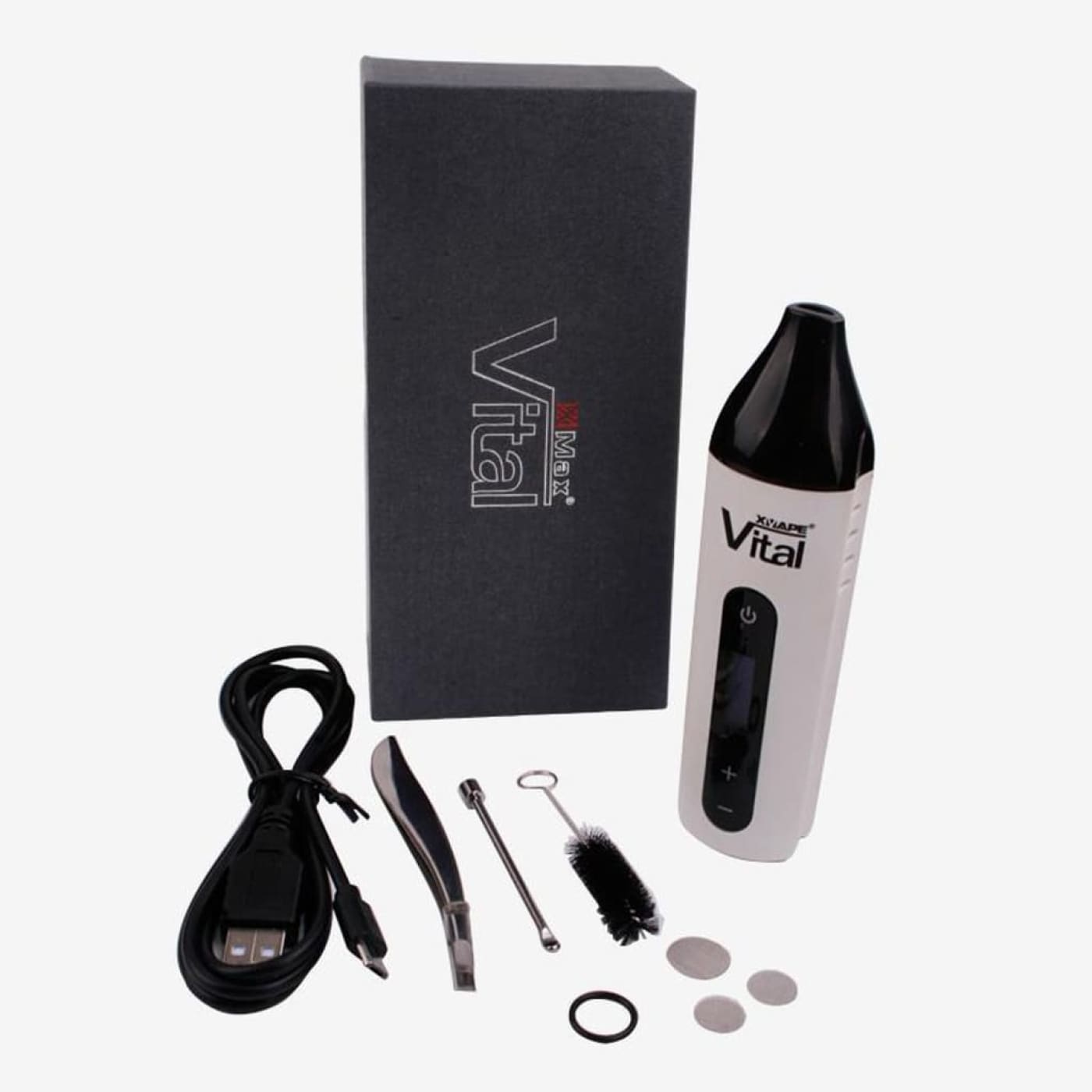 Xvape Vital dry herb vaporizer with black and white design, ceramic chamber