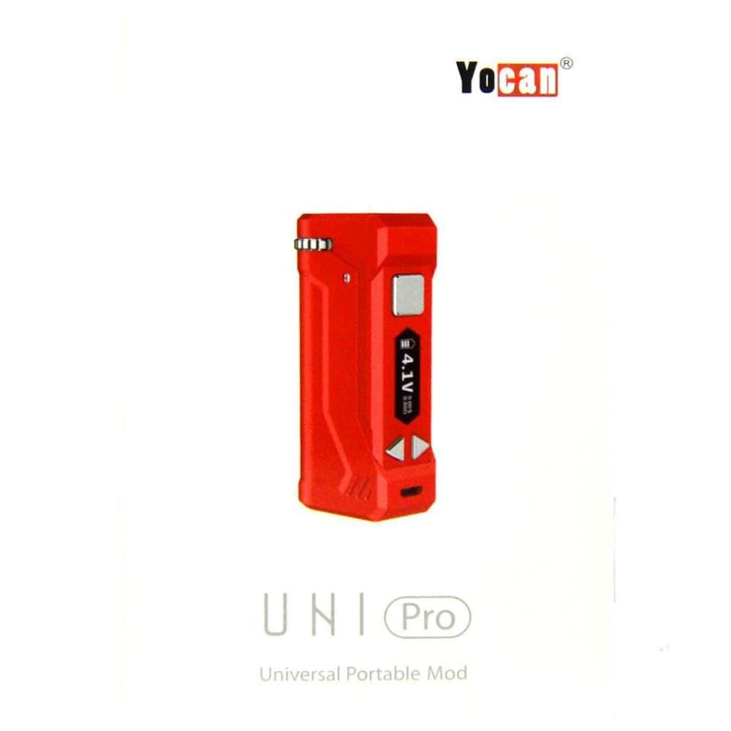 Yocan Uni Pro red electronic device with OLED screen and buttons for universal portable mod