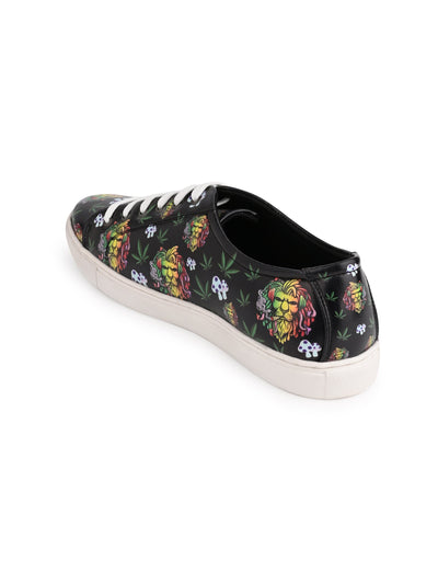 Majestic Lion Motif Deep Black Vegan Leather Shoes