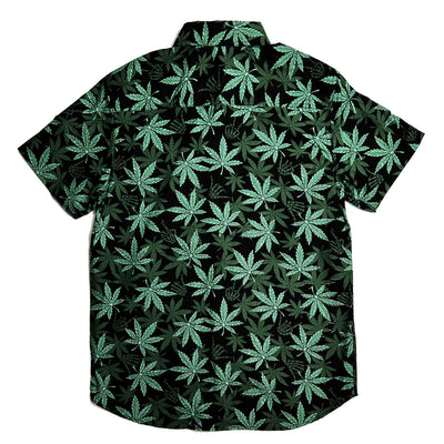 Black Leaf Pattern Woven Short-Sleeve Shirt Set
