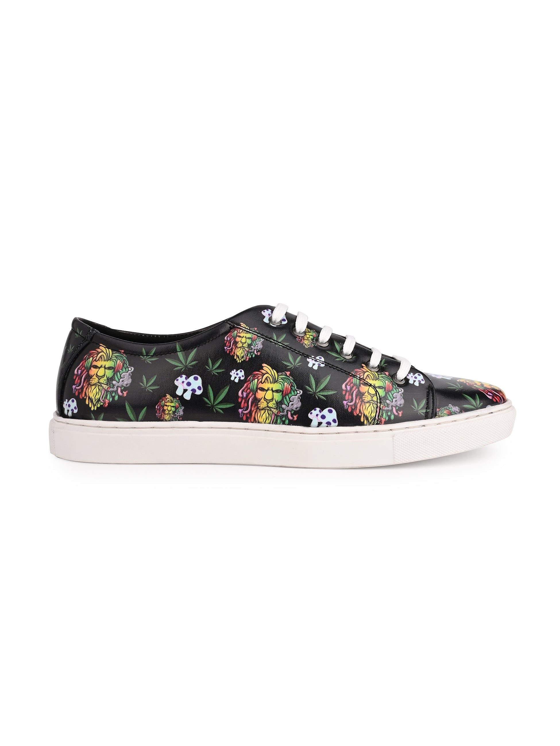 Majestic Lion Motif Deep Black Vegan Leather Shoes